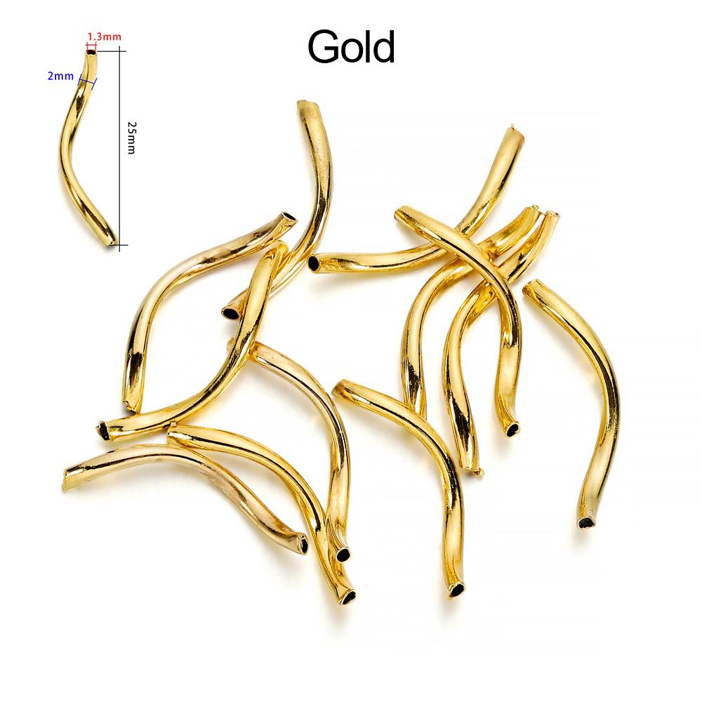 

100Pcs/Lot Copper Curved Tube Spacer Beads Crimp End Connectors for DIY Jewelry Bracelet Necklace Making Accessories Supplies золотий