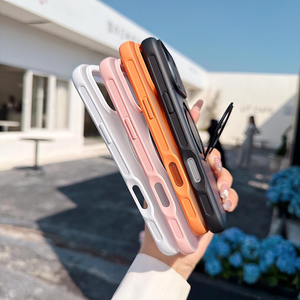 360° Rotating Ring Stand Magnetic Phone Case For iPhone 17 Pro Max Air 16 Plus Skin Feel Anti-Fingerprint TPU Plastic Cover