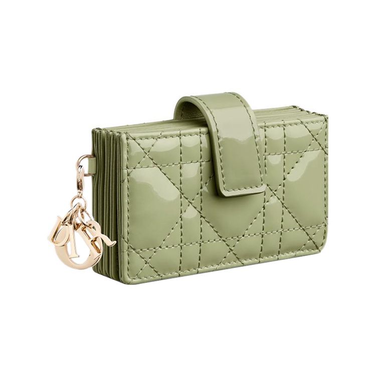 Dior Lady  Fashionable Exquisite Woven Pattern Patent Calfskin Card Holder Women Card Holder Green S0074OVRB-M73H