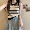 Women's Contrast Knit Striped Off-Shoulder Camisole: Trendy French Slim-Fit Sleeveless Summer Top