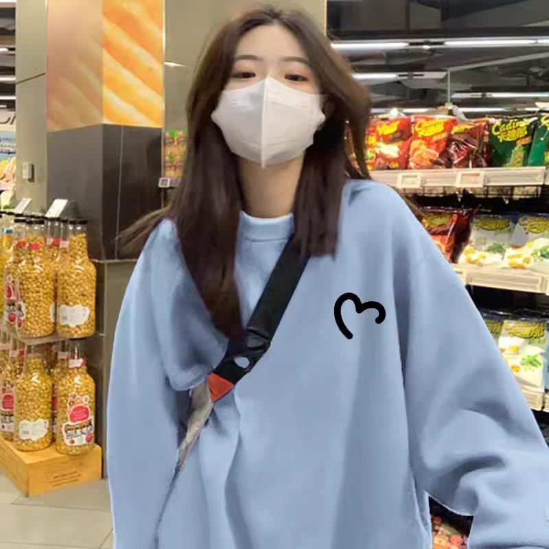 Women's Dark Green Round Neck Pullover Sweatshirt - 2024 Autumn Korean Style, Long Sleeve, Casual Design.