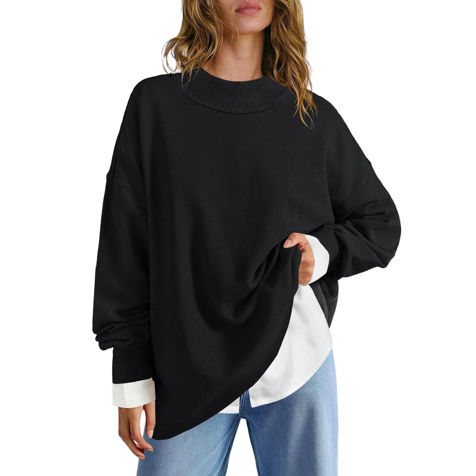 

Women s Fashionable Solid Color Long Sleeved Sports Casual Pullover Sweatshirt Top XL чёрный