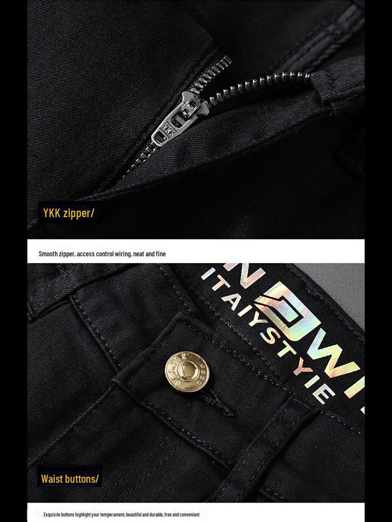 2023 Spring/Summer High-End Men's Korean Style Elastic Slim Fit Tencel Jeans - Black & White