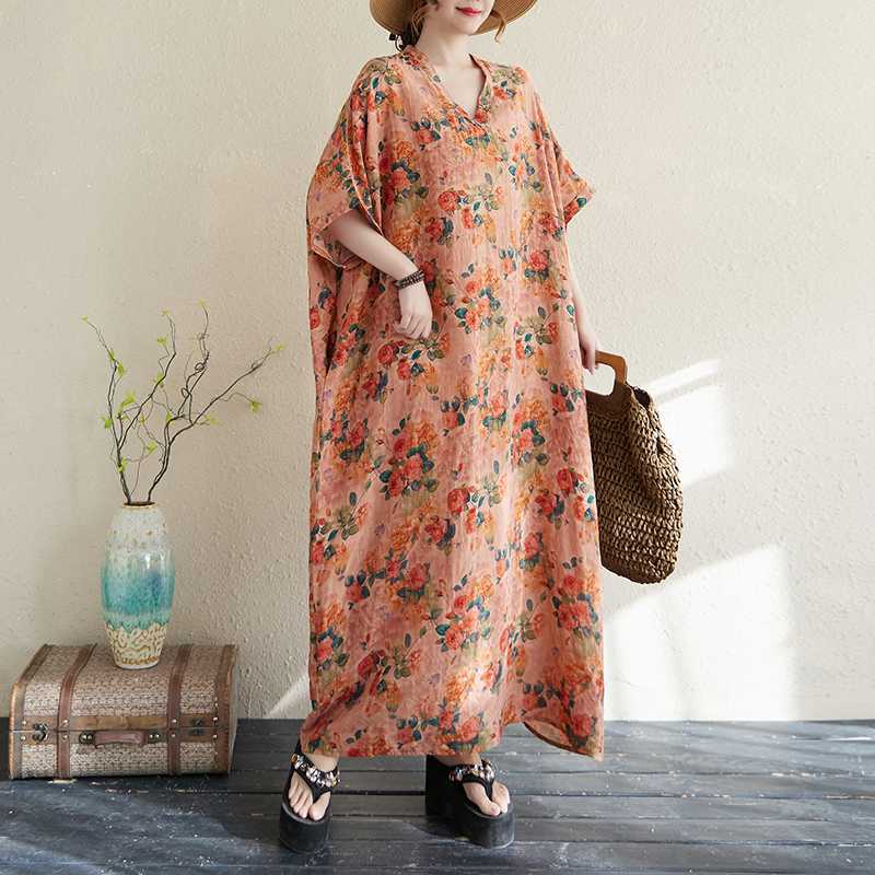 Summer Color Travel Retro Long Skirt Cotton Linen Dress