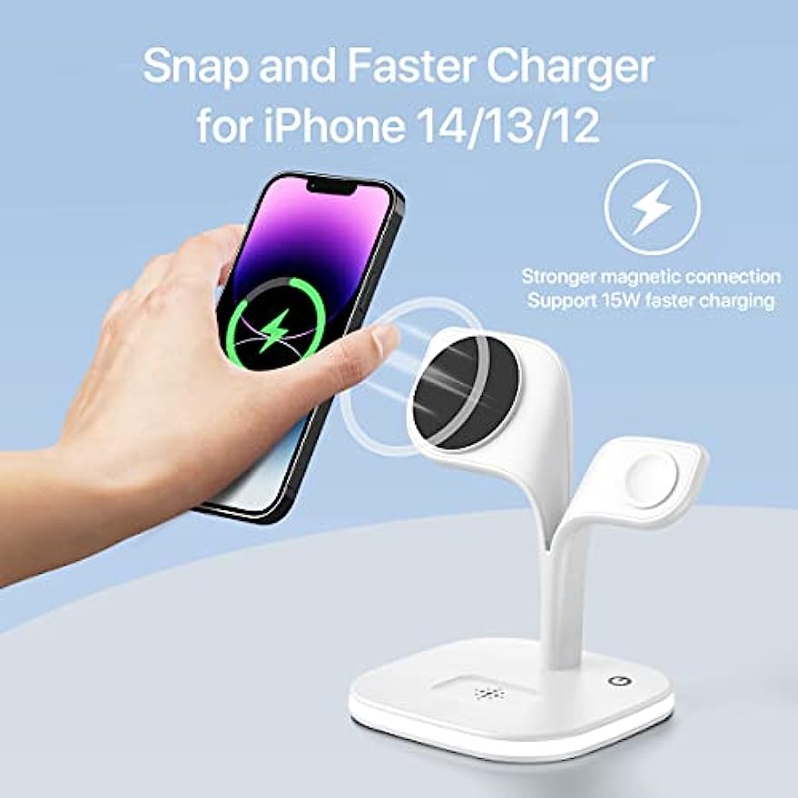 Magnetic Wireless Charger,5 In 1 Magsafe Wireless Charger Stand Compatible with iPhone 14/13/12/Pro/Pro Max/Mini, for Apple Watch Ultra/8/7/6