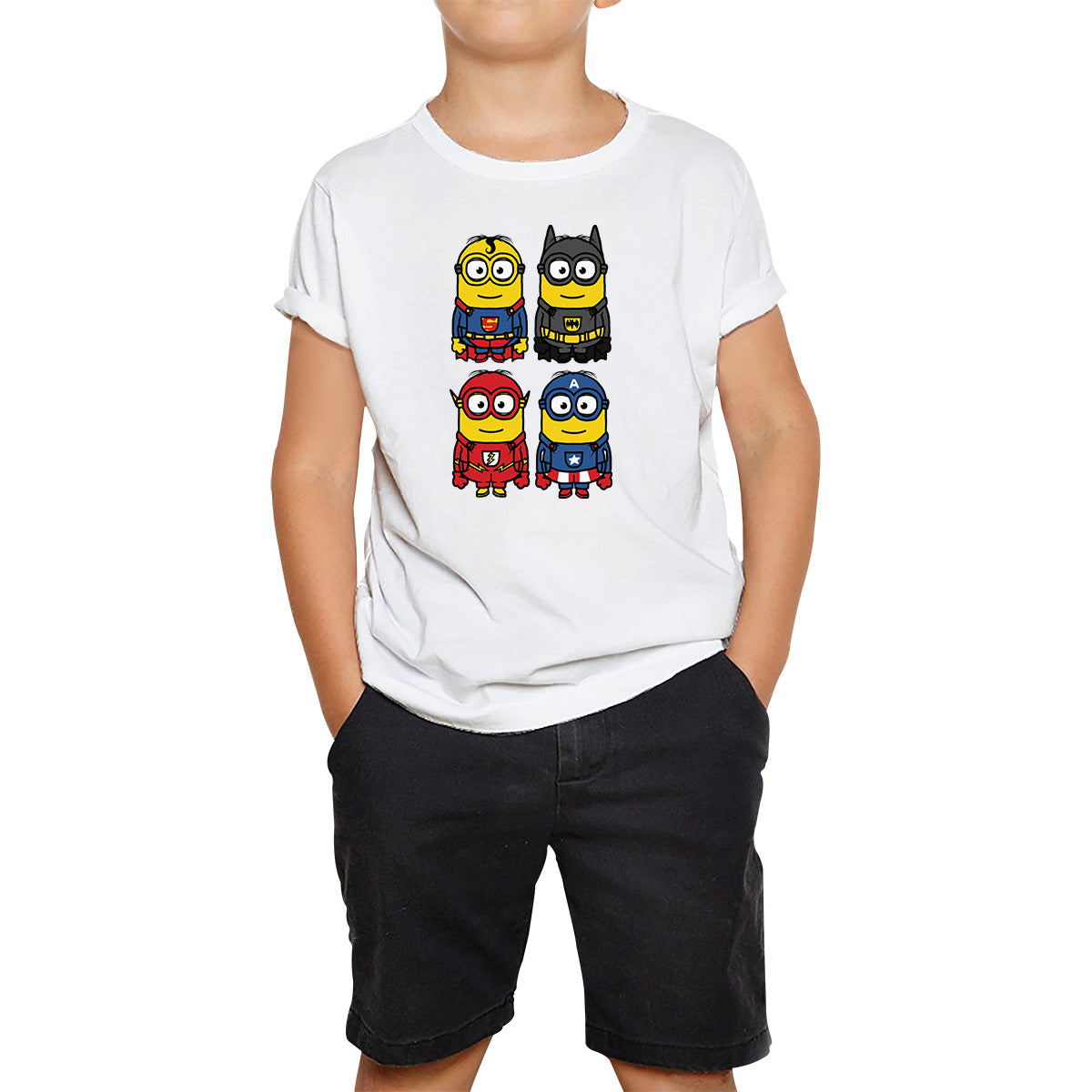 The 4 Minions Heros Super Minions Captain America Batman Superman Riddler The Flash Dc Minions Parody Pop Art Kids T Shirt 100