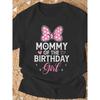 Mommy Of The Birthday Girl Pink Bow Family Matching T-Shirt Tee | Casual Crew Neck, Slight Stretch Fabric, Regular Fit, Print Pattern, Perfect For