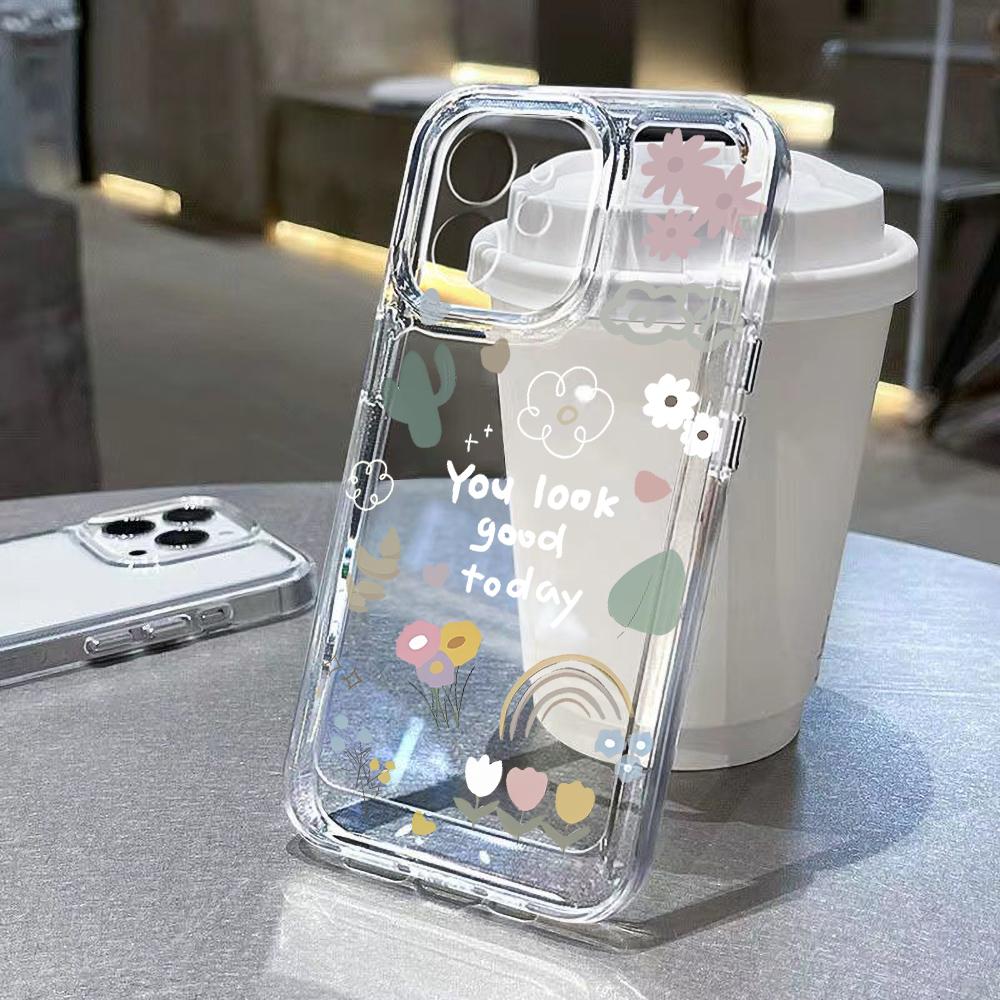 NEW Flower Phone Case For iPhone 16 16e 15 14 13 12 11 Mini Pro Max X XR XSMax 7 8 Plus Transparent Soft TPU Back Cover