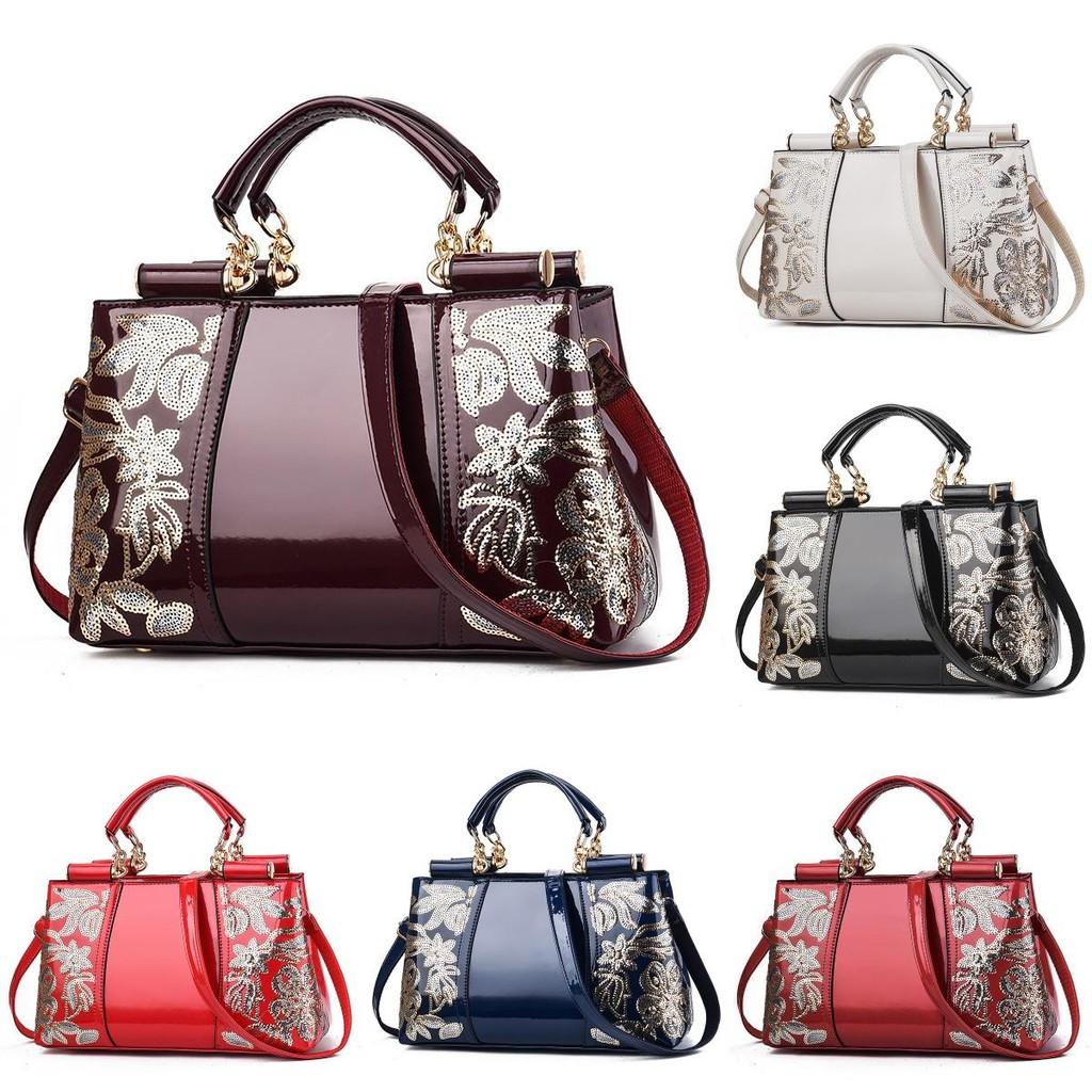 Retro European And American Patent Leather Bride Wedding Tote Bag Large Capacity Female Shoulder Messenger Bag