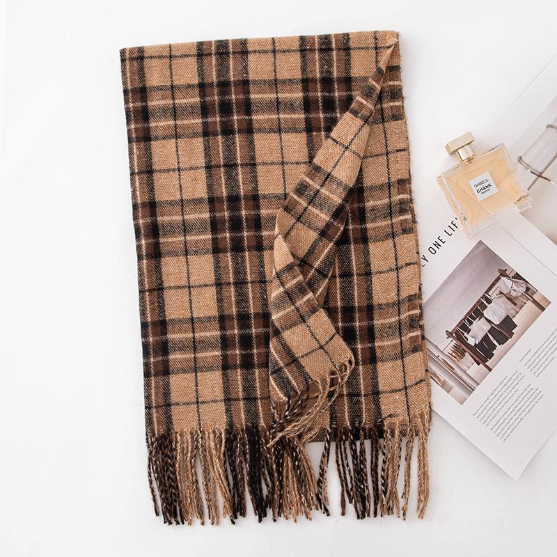 New imitation cashmere plaid scarf women's autumn and winter versatile couple warm scarf gift dual-purpose shawl