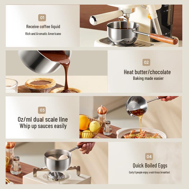 BEAR 304 Stainless Steel Hot Oil Pouring Pot with Wood Handle