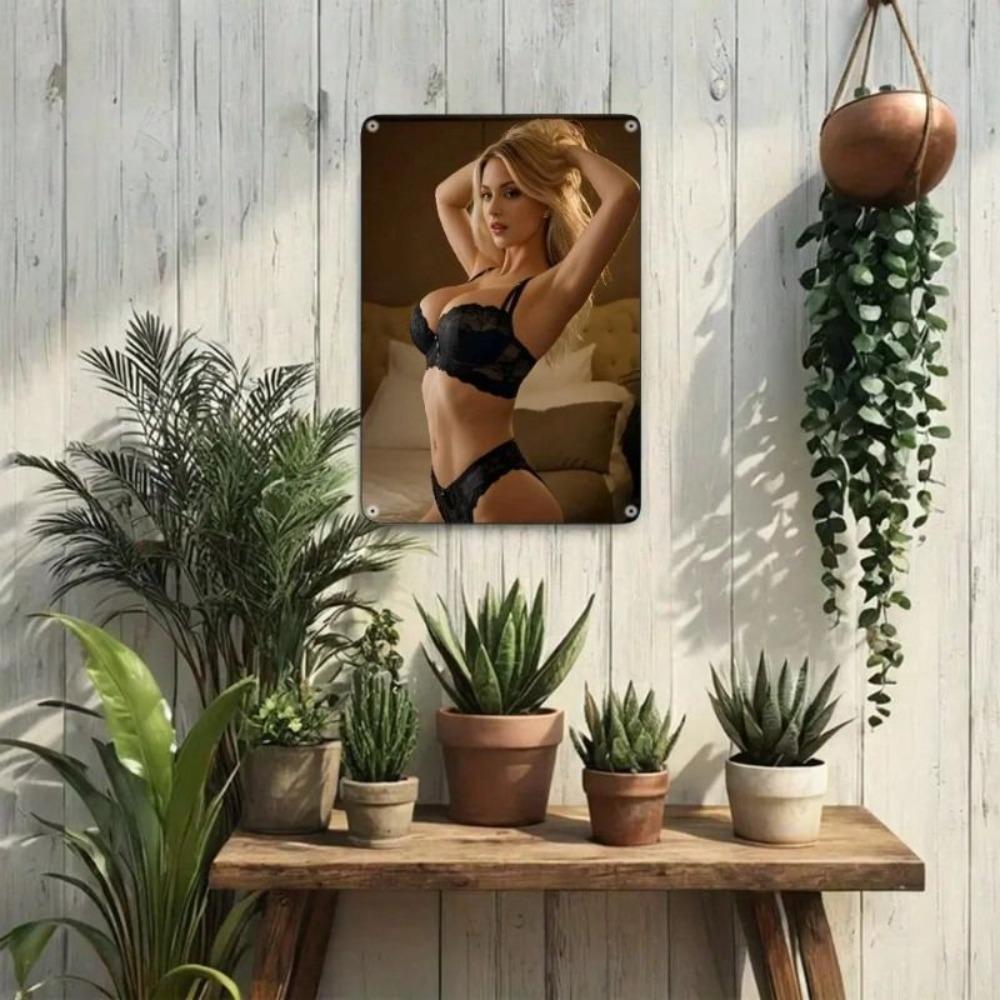 Vintage Lace Black Lingerie Metal Poster Wall Art 12x8 inch Home Decor