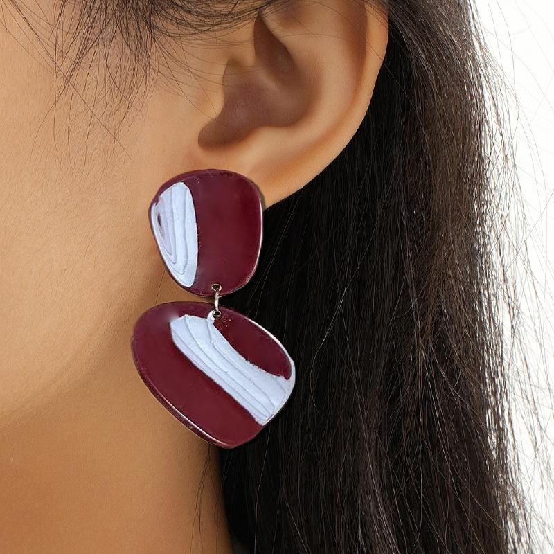 Винтажные бордовые геометрические серьги женственность белый новый алый серьги-пусеты простые серьги-подвески темно-красного