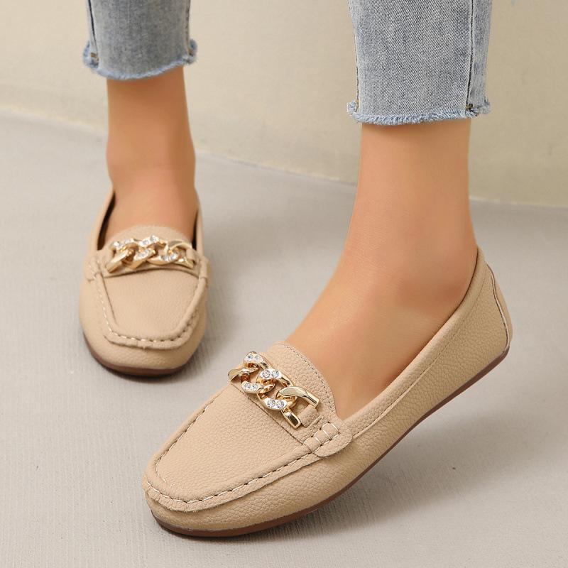 Spring and Autumn Women's Round Toe Low Heel Metal Chain Casual Shoes