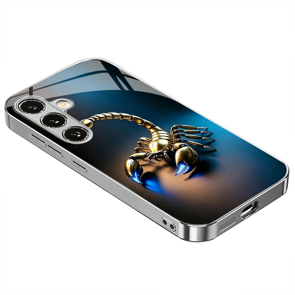 Mecha Gold Scorpion Silver Electroplated Glass Phone Case For Samsung Galaxy S25 Ultra S24 S23 S22 Plus Hard Shockproof Cover