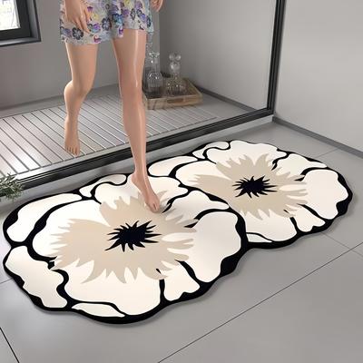 Light Luxury Three-dimensional Vision Flower Diatom Mud Floor Mat, Toilet Door Water Absorption Non-slip Foot Mat, Door Mat
