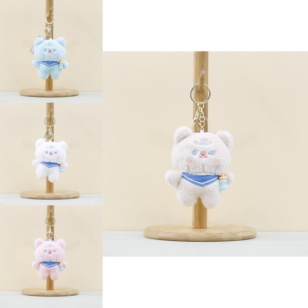 Cute Cartoon Plush Bear Doll Keychain Soft And Cuddly In Light Gray Blue Pink White
