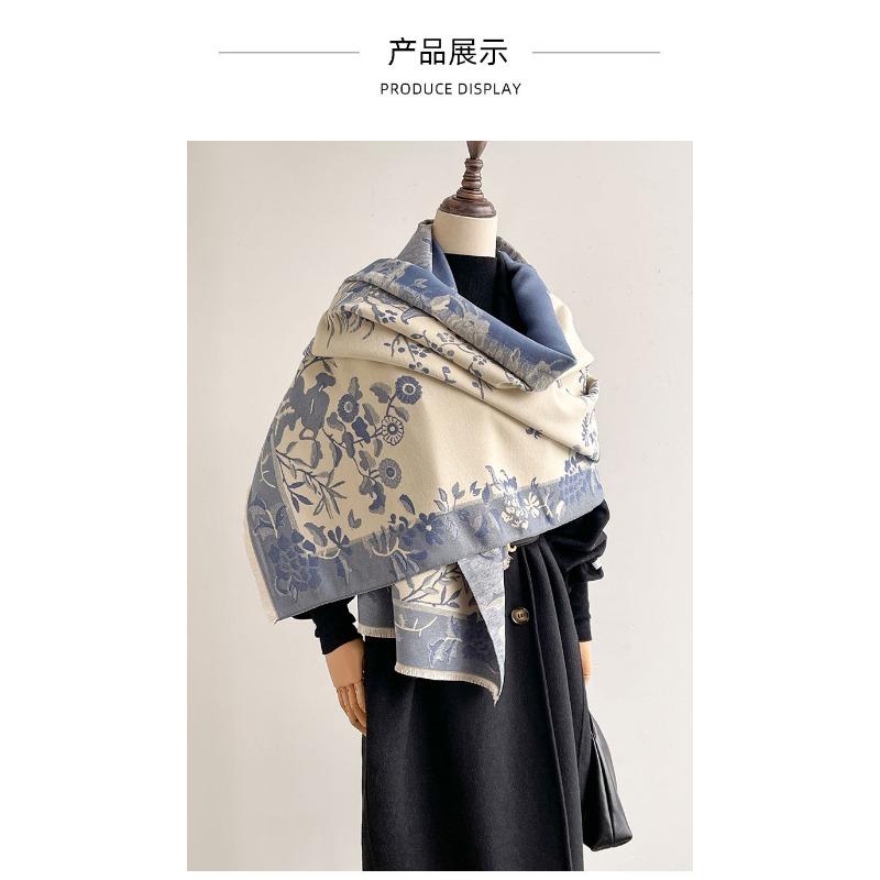 Women S Chinese Landscape Faux Cashmere Scarf Warm Versatile Shawl