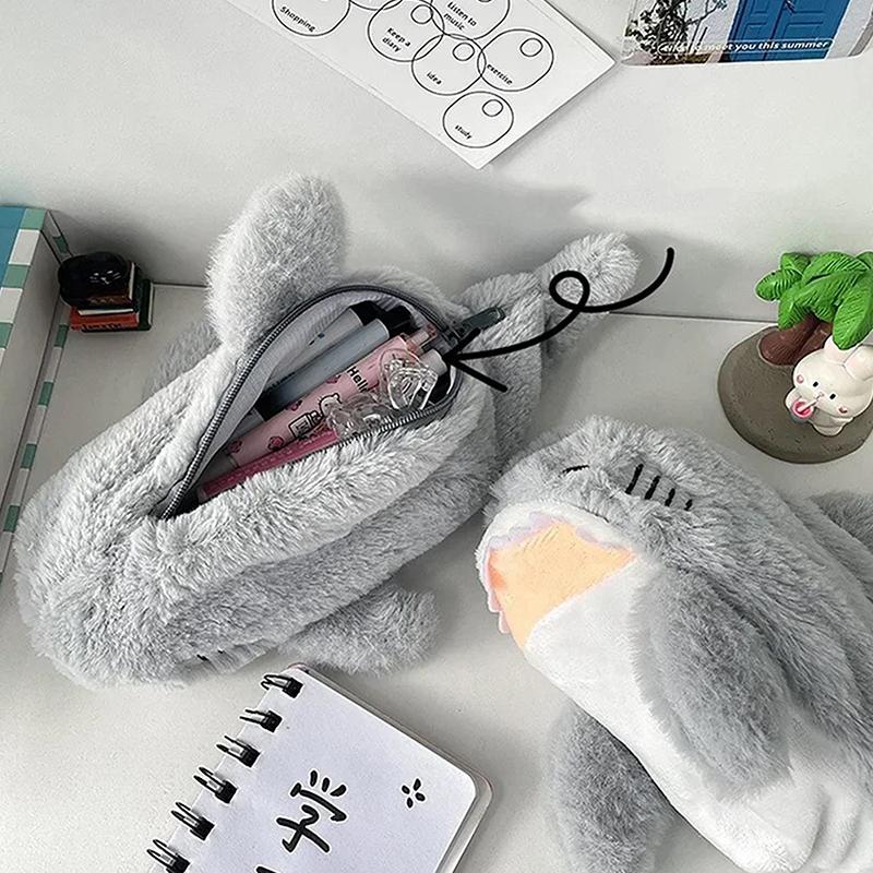 Cute Plush Shark Pencil Case Student Stationery School Supplies Kawaii Doll Back To School Storage Bag Pen Bag Stationery