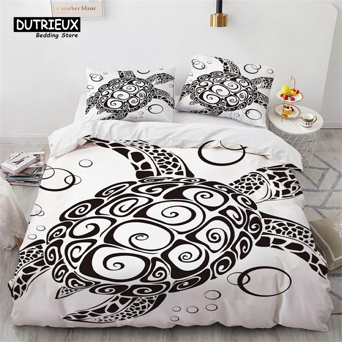 Comforter Sea Turtle Mediterranean Style Octopus Seahorse Ocean Animal Print Bedding Set Marine Themed Design Comforter (quilt)-EU Single(135*200cm)3pcs