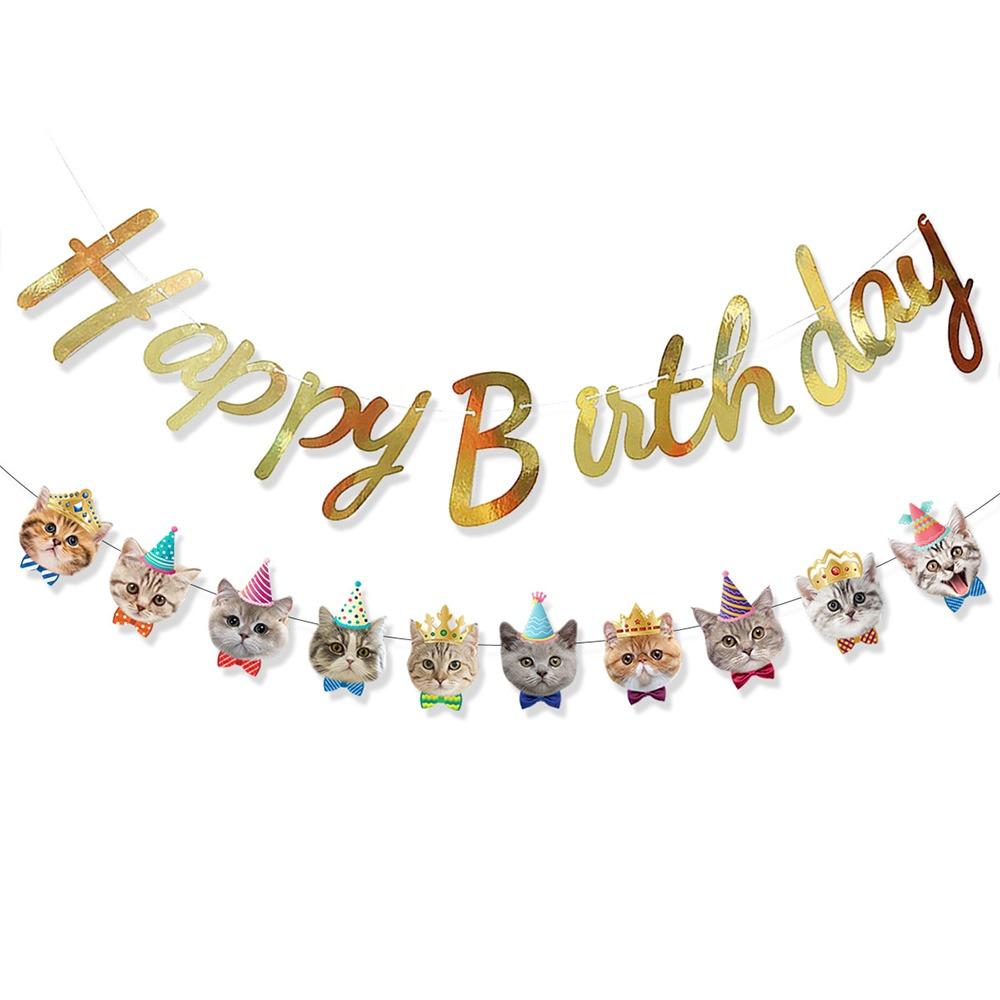 Animal Themed Pet Cat Party Banner Multicolor Cartoon Cat Cartoon Cat Garland Mixed Pattern Birthday Party Decoration Set