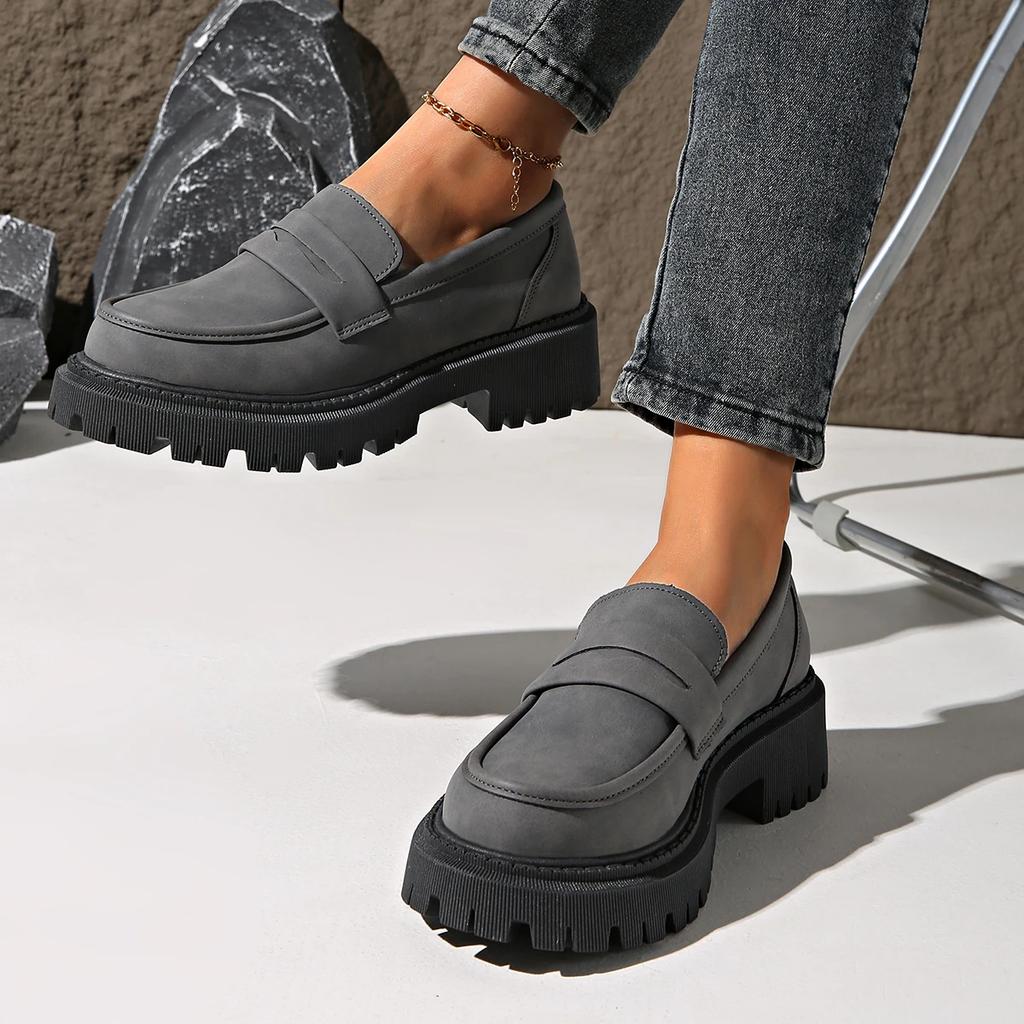 Women's Solid Color Platform Loafers Comfortable Slip on Walking Shoes Woman Fashion Preppy Style Dress Shoes Zapatos De Mujer
