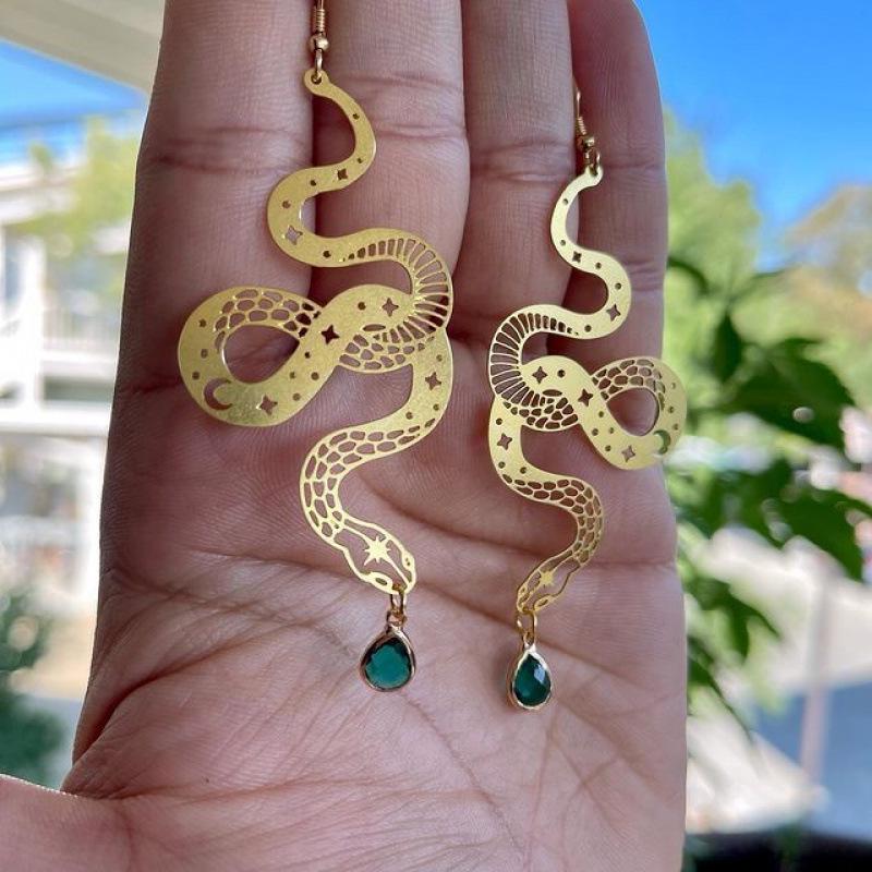 Snake Star and Moon Crystal Dangle Earrings