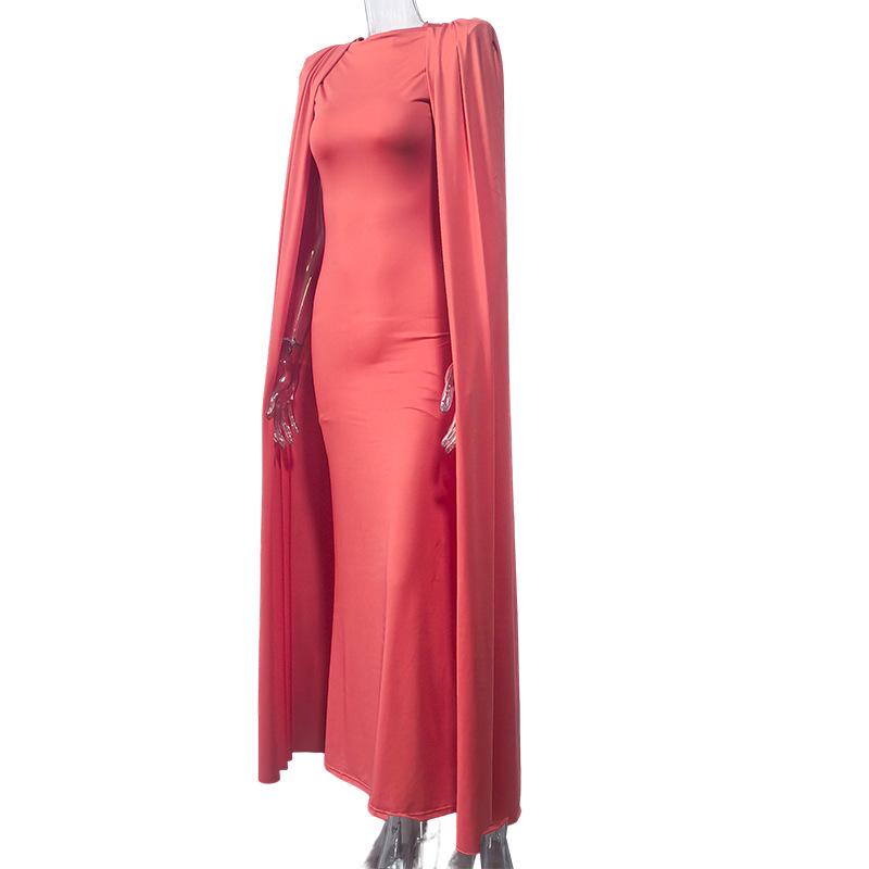 Elegant European Style Autumn/Winter Women's Evening Gown - Solid Color, Pleated, Round Neck, Waist-Cinched Skirt