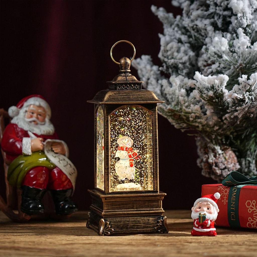 Christmas Chinese Lantern Water-Filled Luminous Music Box Snowfall Crystal Ball Decoration Ornament