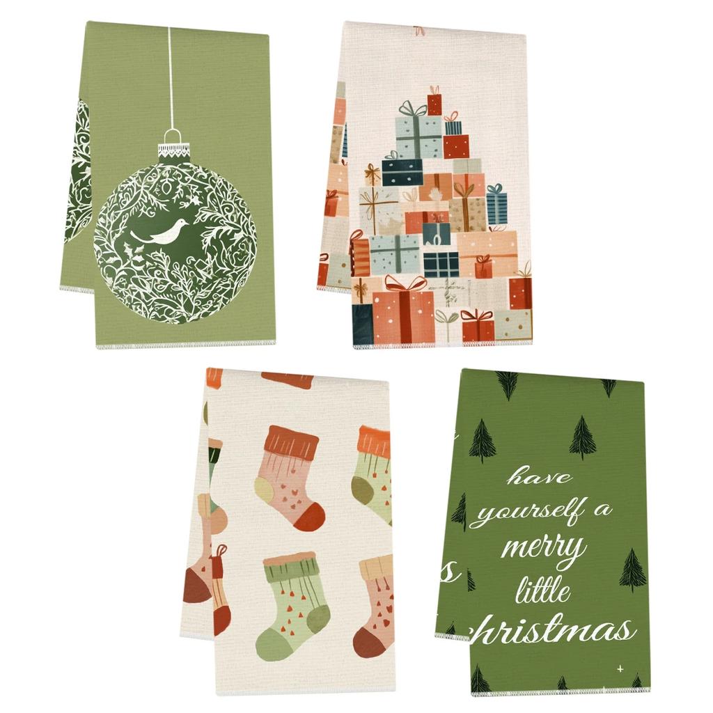 2/4/6pcs Set Kitchen Towels Snowman Christmas Tree patternHand Towels Christmas Decorations for Home Noel Dish Towels Gifts