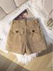 Women's 2025 Retro Suede Wide-Leg Shorts - Casual Winter Bootcut with Large Pockets