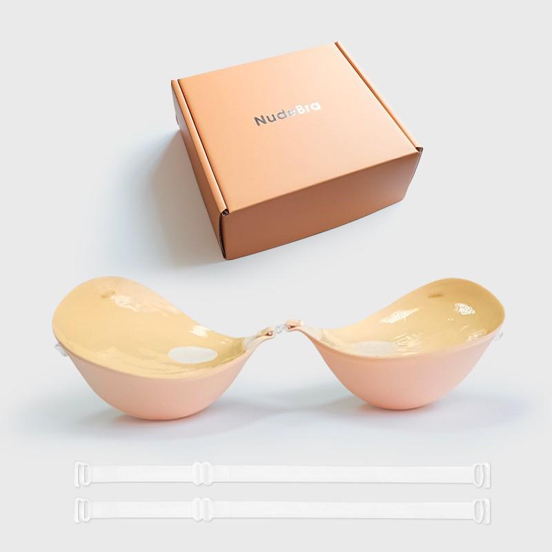 Verdickte 3 cm formende Brustaufkleber mit runden Silikon-Cups & unsichtbaren Trägern für Hochzeitskleid