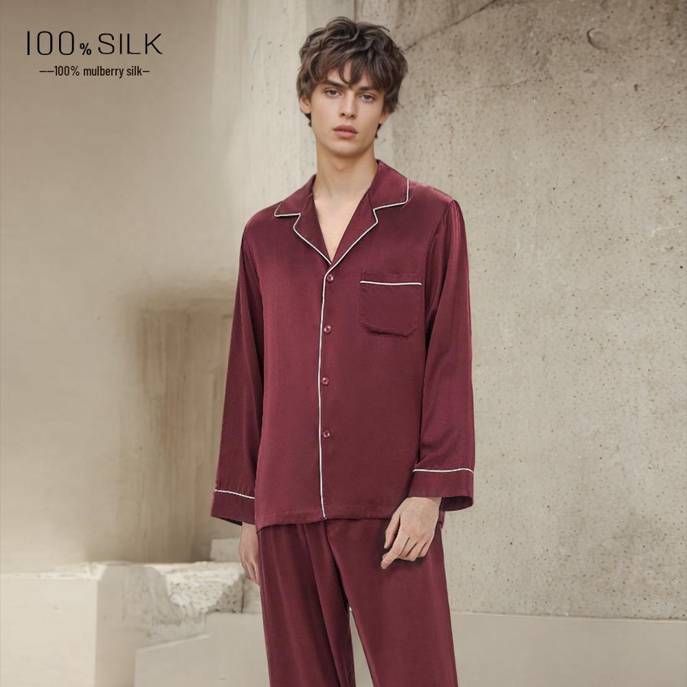 2026 Men's 19 Momme Heavyweight Mulberry Silk Pajama Set - Long Sleeve & Pants for Spring/Summer