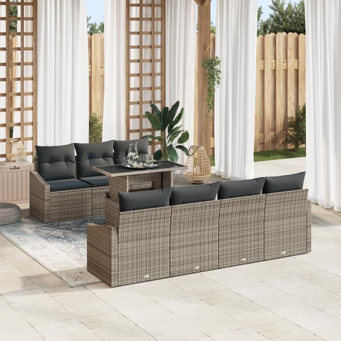 VidaXL Ensemble de canapé de jardin 8 pièces avec coussins gris en poly rattan 3348945