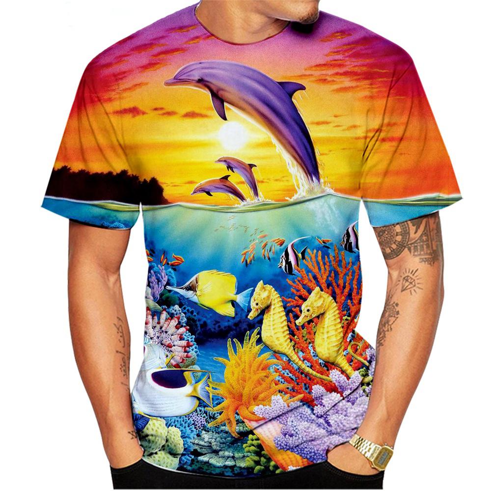 Nowa Letnia Koszulka z Kreskówkowym Nadrukiem 3D Wieloryba Zwierzęcia Morskiego Męska Damska z Okrągłym Dekoltem Krótki Rękaw Oversize Harajuku T-shirty Topy Odzież Dziecięca