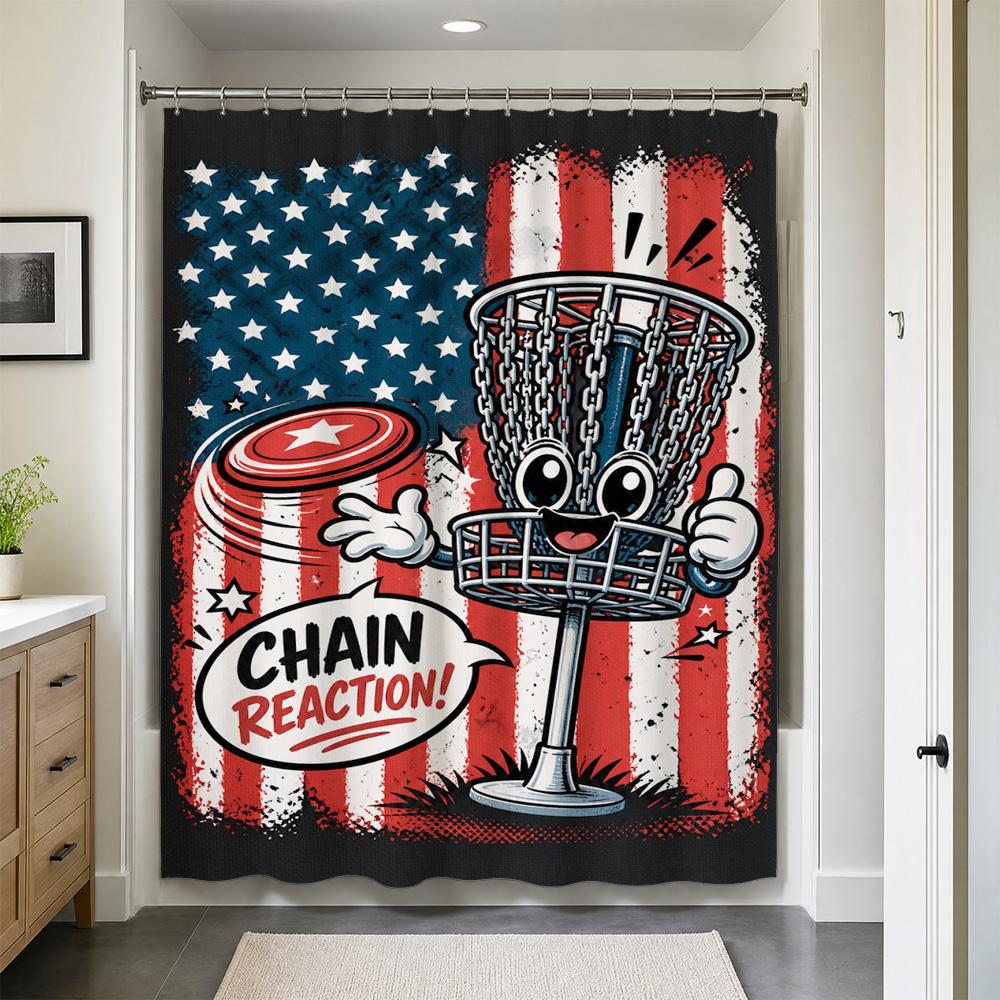 Waterproof American Flag Shower Curtain Bathroom Decor Basketball Hoop USA Patriotic Sports Novelty Curtain Liner Shower Wall Pa