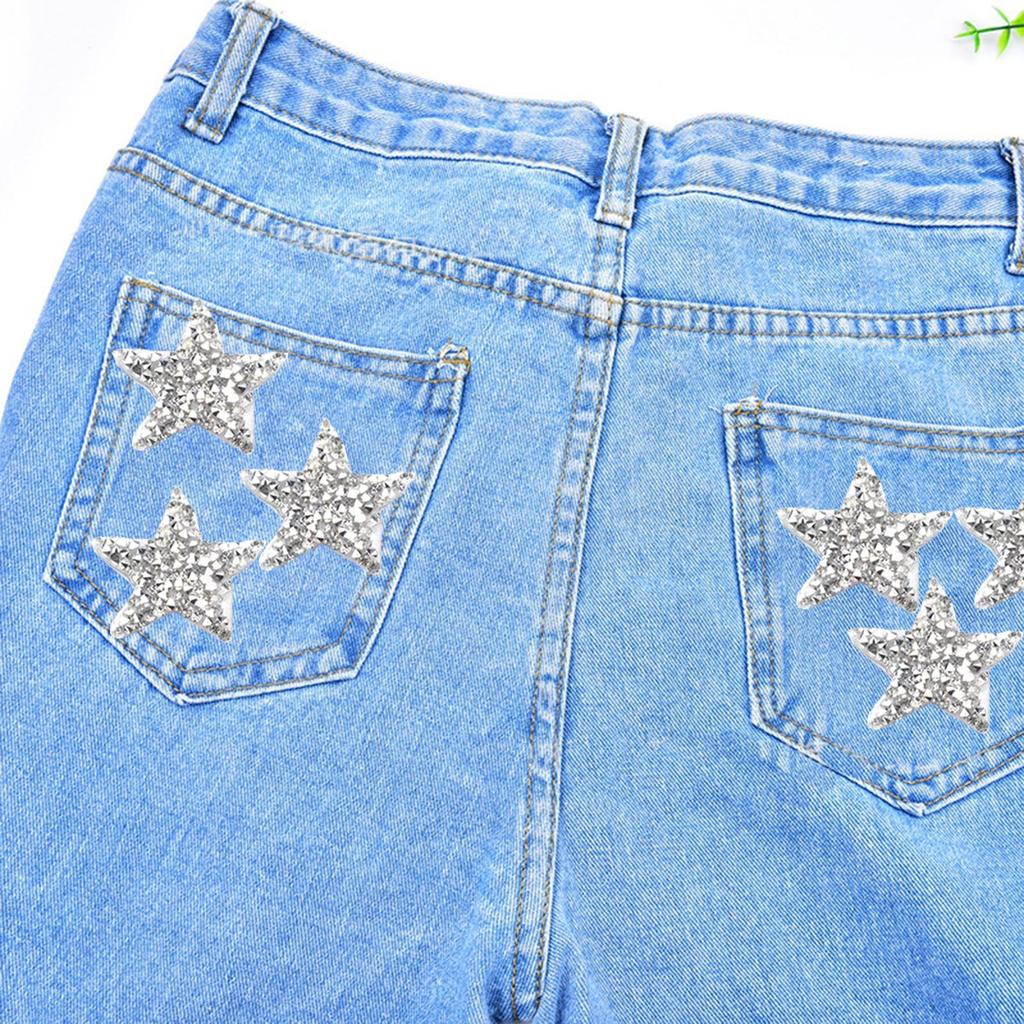 6pcs Rhinestone Star Patches Applique Patches Clothes Stick Sticker Badge