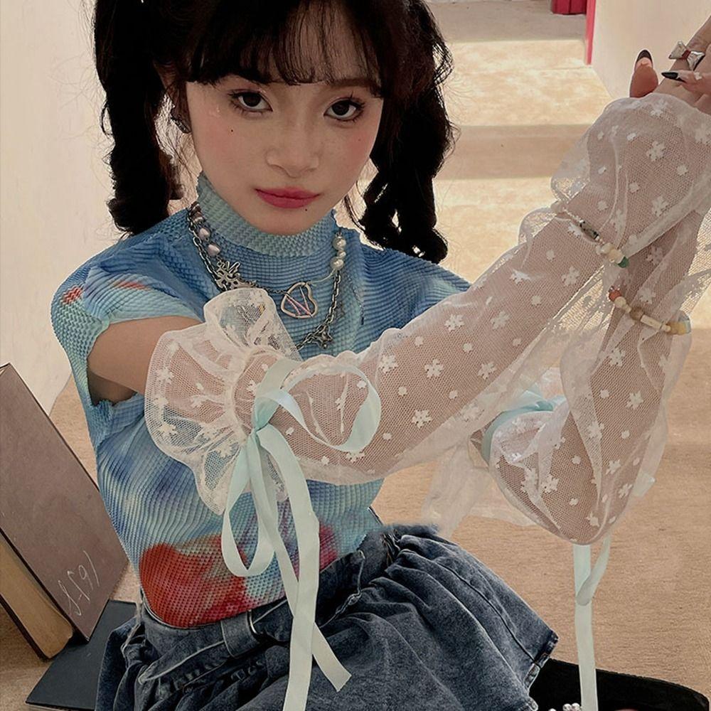 Lolita Driving Gloves Sunscreen Sleeve Long Sleeve Glove Lace Arm Warmers Ice Silk Sleeves