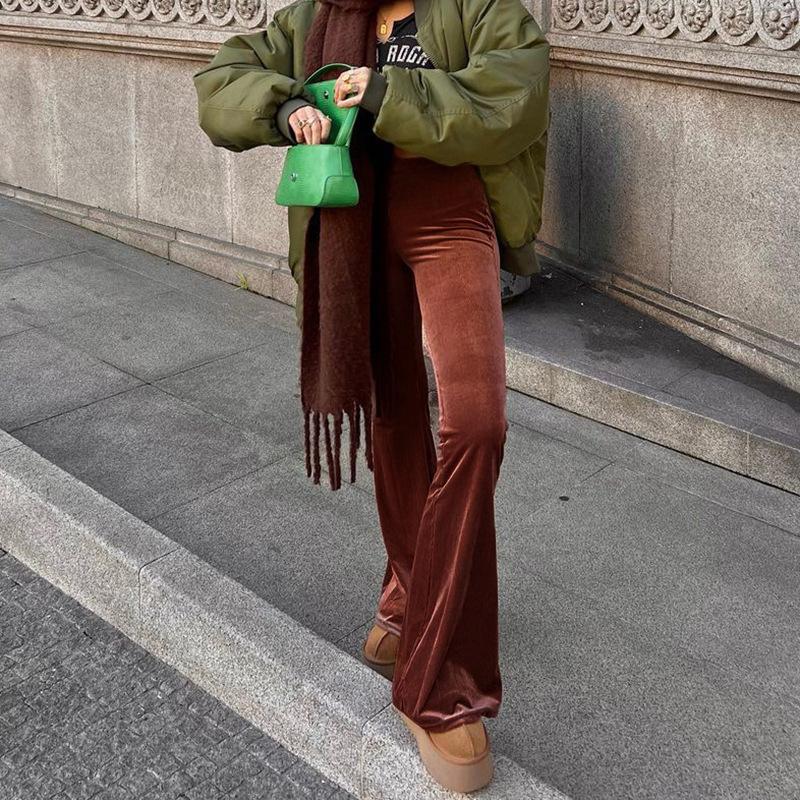 Golden Velvet Wide Leg Pants Women High Waist Drop Good Casual Pants Loose Flare Women's Pants