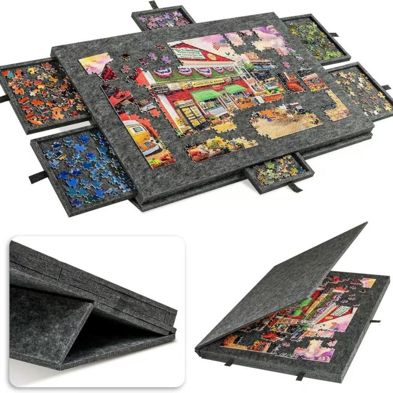 Puzzle Felt Integrated Table Board - Portable Foldable Puzzle Table with Bracket & Protective Cover