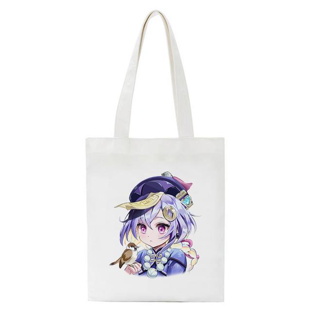 Shopper Genshin Impact Qiqi Anime Shopping Bag Harajuku Canvas Bag Large Capacity Collapsible Kawaii Women Shoulder Bag Handbag