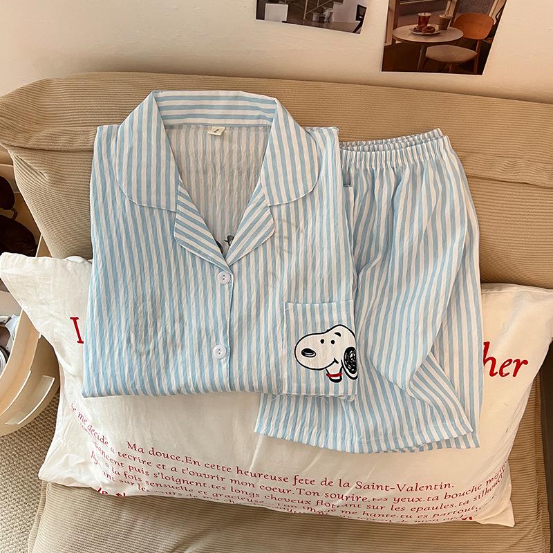 2026 Women's Cloud Cotton Pajama Set: Plus Size Loose Cardigan, Short Sleeve Top & Shorts for Spring/Summer Home Wear.