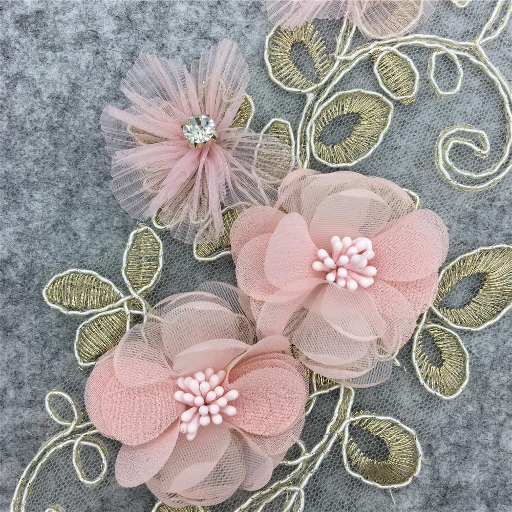 Computer Embroidery Embroidery Mesh Lace Decal Three-Dimensional Rhinestone Lace Collar Hollow Diy Dress Accessories