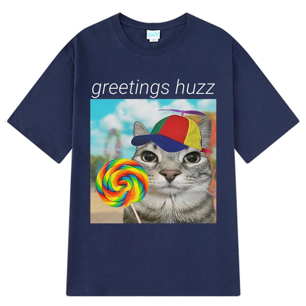 2025 Summer Greetings Huzz Funny Meme Men Women Oversized 100 Cotton Short Sleeve Hiphop Highquality Man Leisure Tshirts