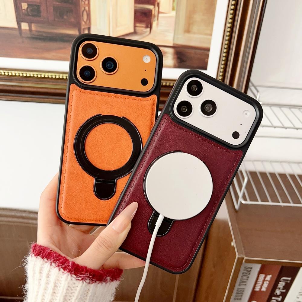 Bracket For Phone Case For For Iphone 17 Air 16 15 14 Plus 13 12 11 Pro Max Matte Leather Magnetic Stand Bumper Cover