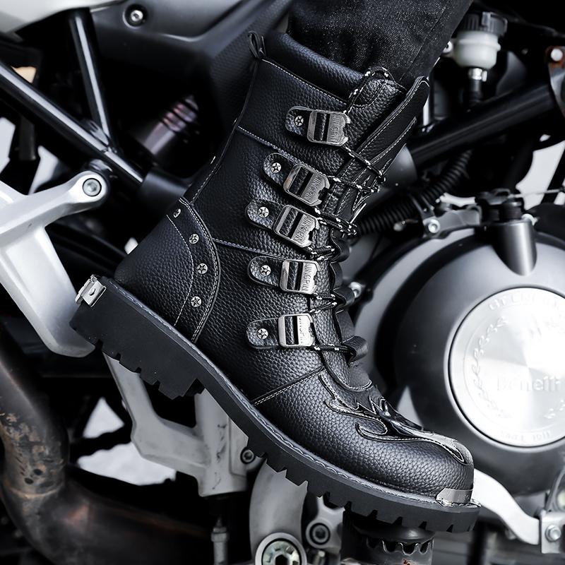Stivali da Motociclista da Uomo Stivali Western Stivali da Jockey Neri Stile Streetwear Casuale Stivaletti Cool Taglie Forti
