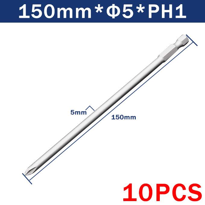 10Pcs Cross Screwdriver Bit 1/4'' Hex Shank Phillips Head Wind Drill 150mm Wrench Magnetic Socket Tool PH1 PH2 4.0 4.5 5.0 6.0