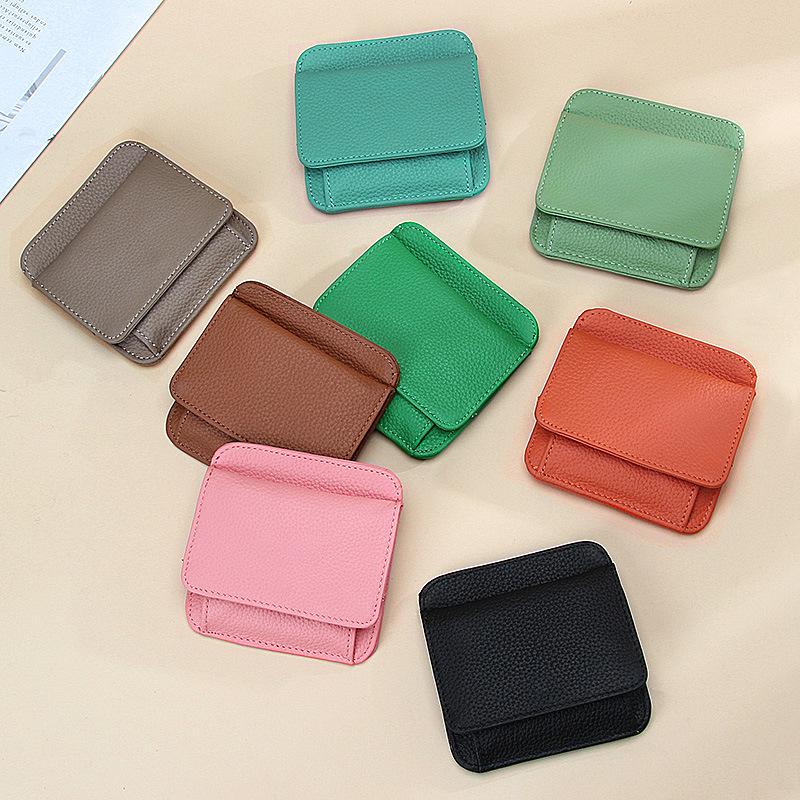 Women's Genuine Leather Mini Coin Purse with Key Ring - Motorcycle Style and Top Cowhide Zipper Wallet