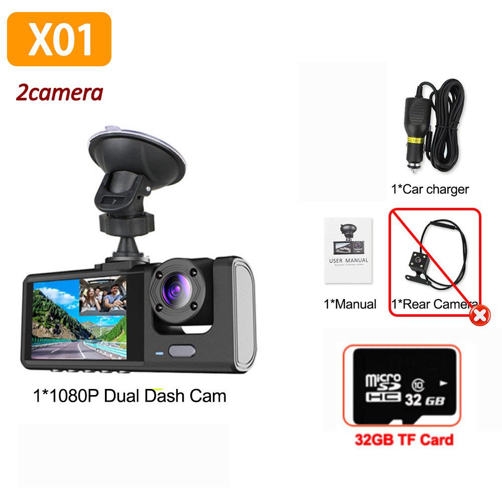 1080P Car Dvr 3 Camra Dash Cam for Cars Camera for Vehicle 2LENS Recorder Video Front Rear Camera W/ IR Night Vision Dashcam