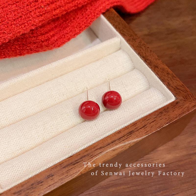 Красные серьги-гвоздики Doudou с жемчугом, женские, ретро, в гонконгском стиле, красные серьги, серьги на Новый год